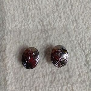 Silvertone floral post earrings